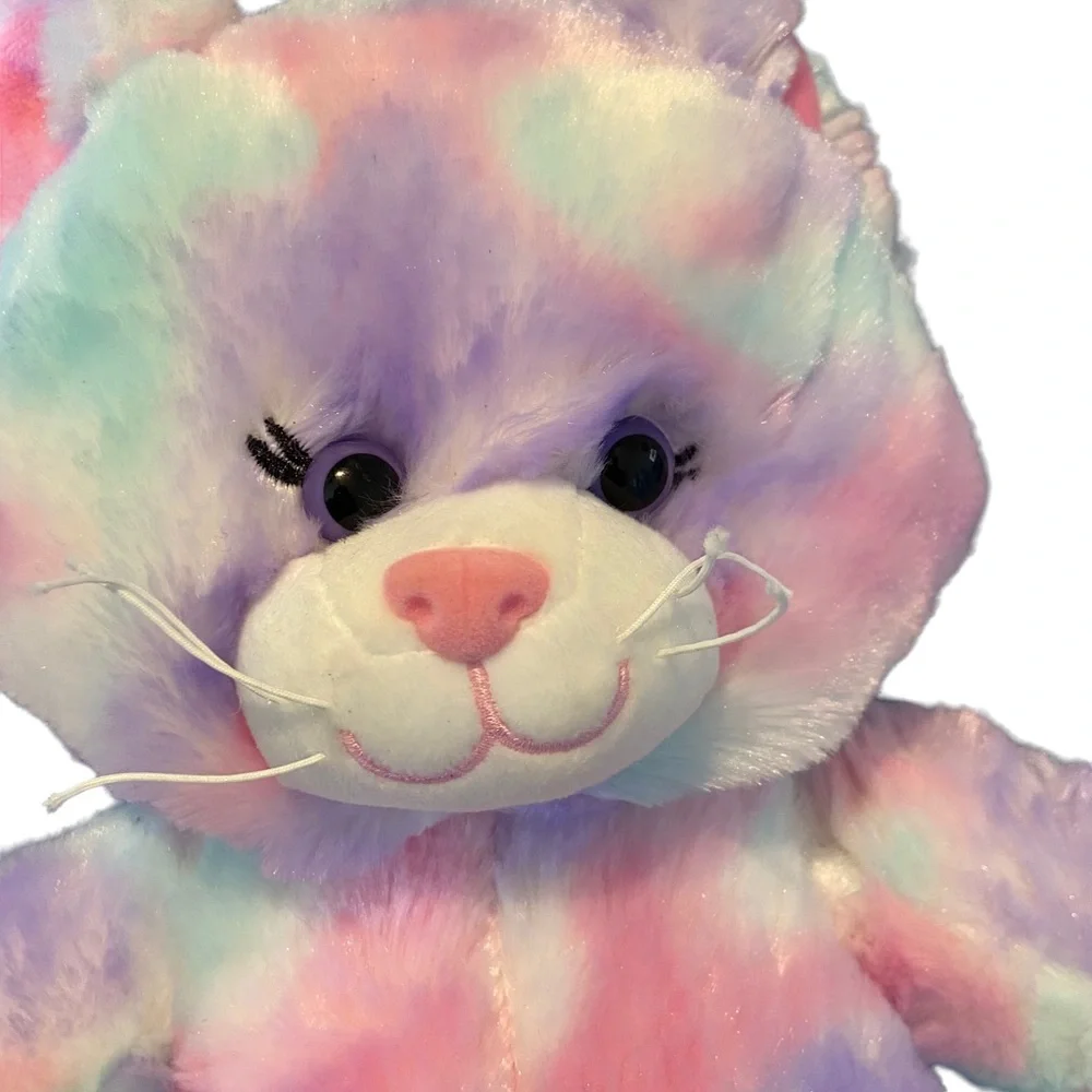 Build A Bear Pastel Swirl Plush Kitty Cat Tie-Dye Purple Pink Blue Toy Plush 16”